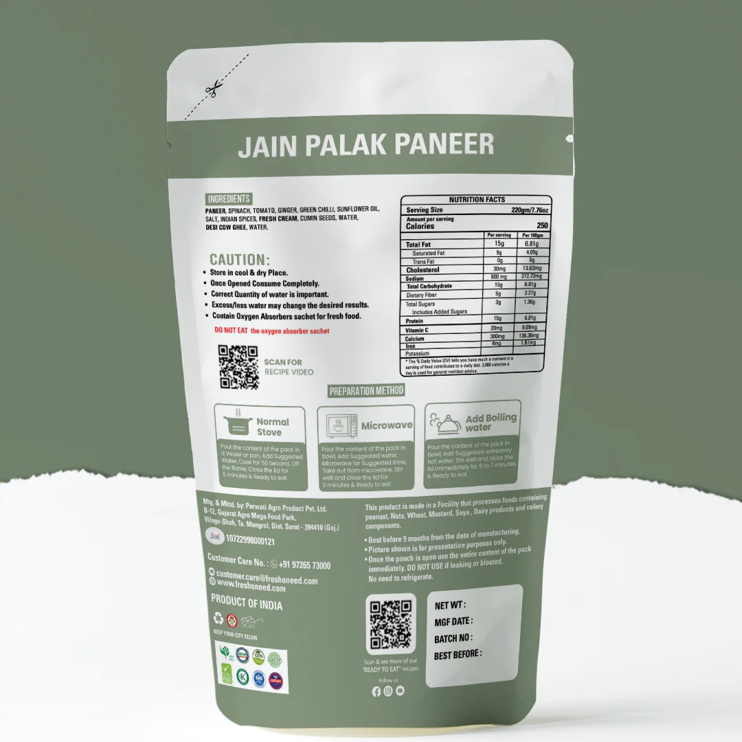 Jain Palak Paneer (no onion and no garlic)